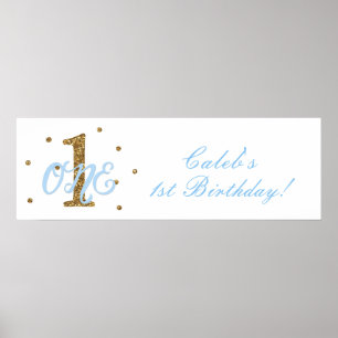 Póster Estandarte de cumpleaños número uno de niños azul 