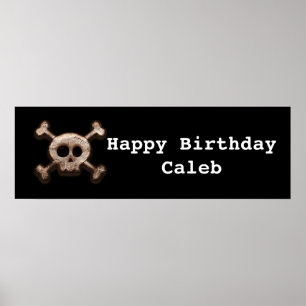 Póster Estandarte de fiesta de cumpleaños de calavera y h