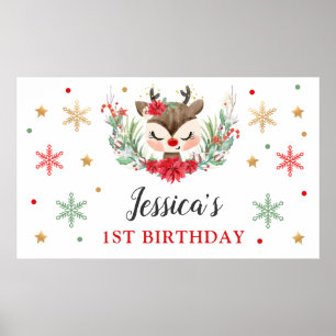 Póster Estandarte de Reno Navidad Cumpleaños 1er Cumpleañ