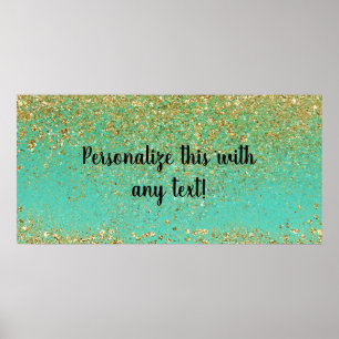 Póster Estandarte Glam Cascada Dorada Brillante y Teal Aq