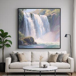 Póster Estanque de Cascada - Estilo de Pintura Digital al