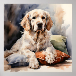 Póster Estanque de Clumber Spaniel sobre el retrato de al