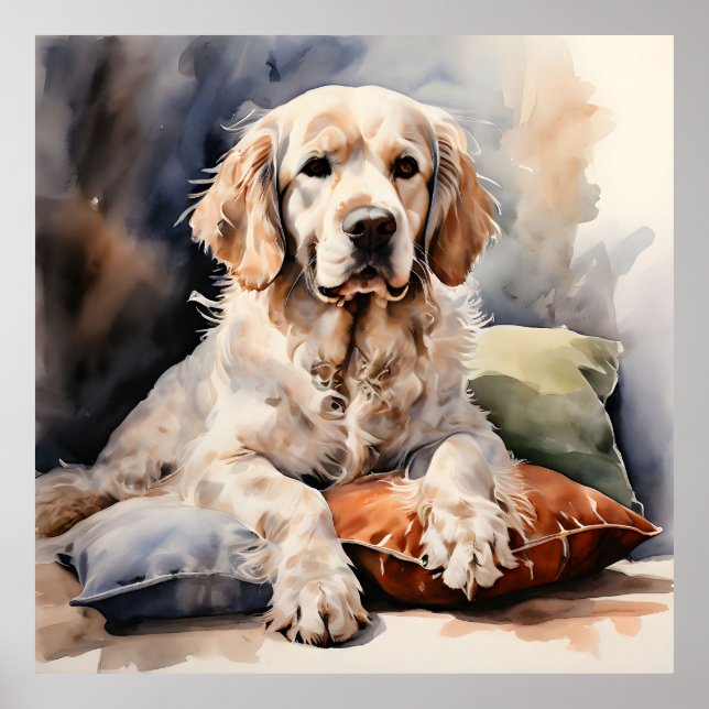 Póster Estanque de Clumber Spaniel sobre el retrato de al (Frente)