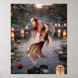 Póster Estanque de Linternas de Koi de Seda