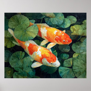 Póster Estanque de peces koi almohadillas de lirio