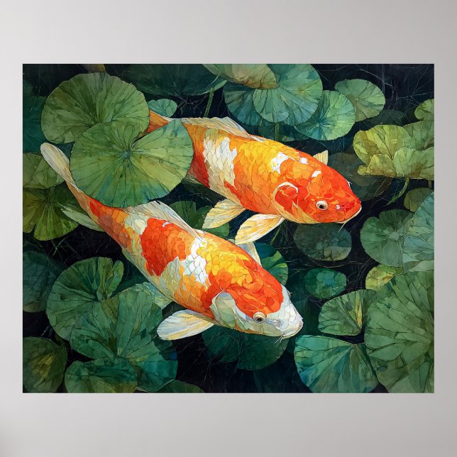 Póster Estanque de peces koi almohadillas de lirio (Frente)