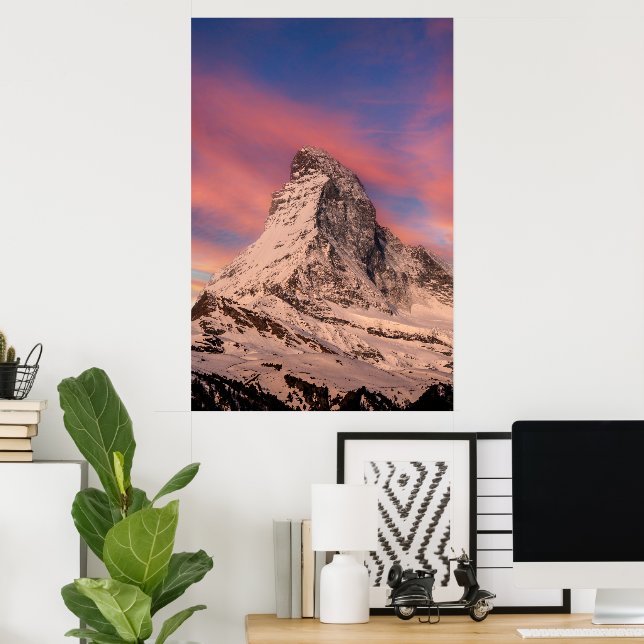 Póster Estanque de Suiza con pico de Matterhorn (Oficina en casa)
