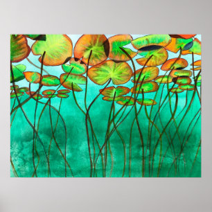 Póster estanque verde sereno con lilíparas