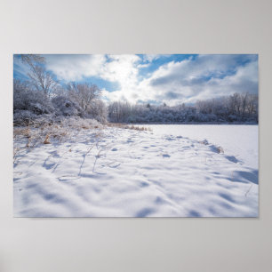 Póster Estanques cubiertos de nieve y bosques en las coli