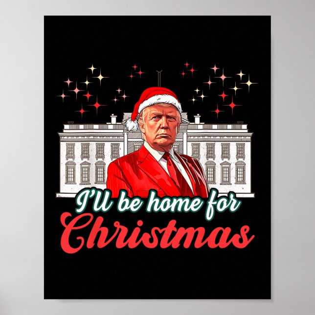 Póster Estaré en casa para Navidades Divertido Santa Clau (Frente)