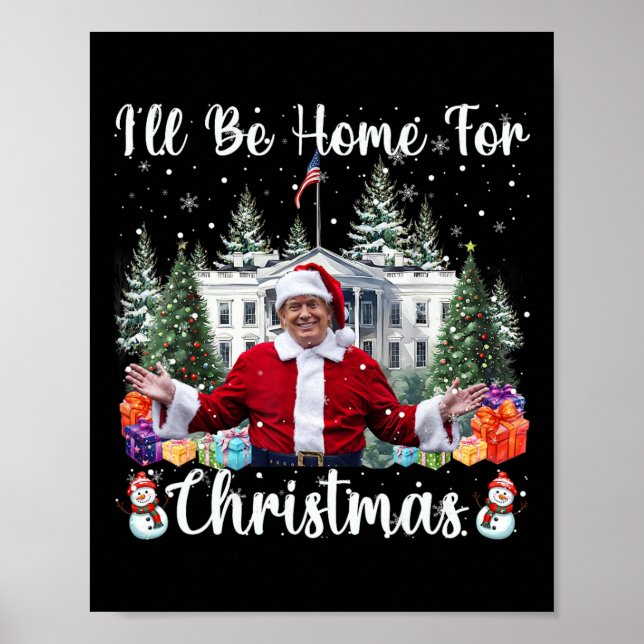 Póster Estaré en casa para Navidades Divertido Santa Clau (Frente)