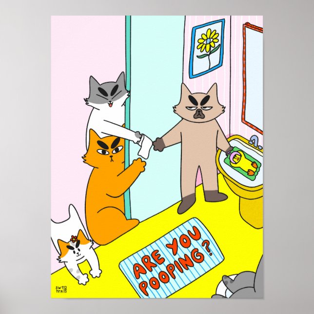 Póster ¿Estás Defecando? Gato Divertido Colorido (Frente)
