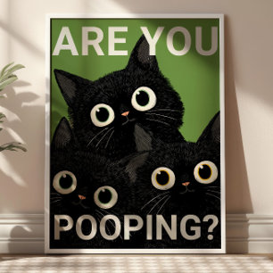 Póster ¿ESTÁS DEFECANDO? Gatos Negros Divertido Baño