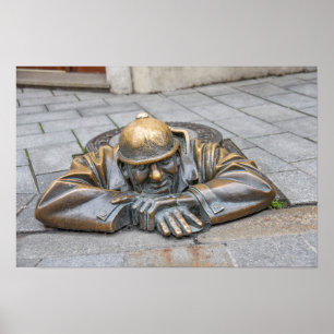 Póster Estatua de bronce de trabajador de alcantarillado,