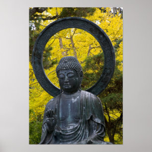 Póster Estatua de Buda en los Jardines Japoneses Dorado