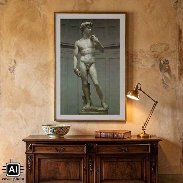 Póster Estatua de David por Michelangelo (Statue of David by Michelangelo is a vintage Renaissance Era 17 ft. marble statue of King David.)