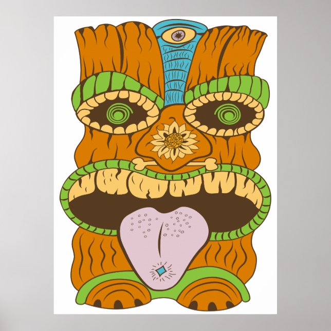 Póster Estatua de la lengua morada de Tiki en ánimo psico (Frente)