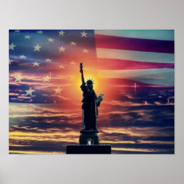 Póster Estatua de la Libertad Bandera Americana