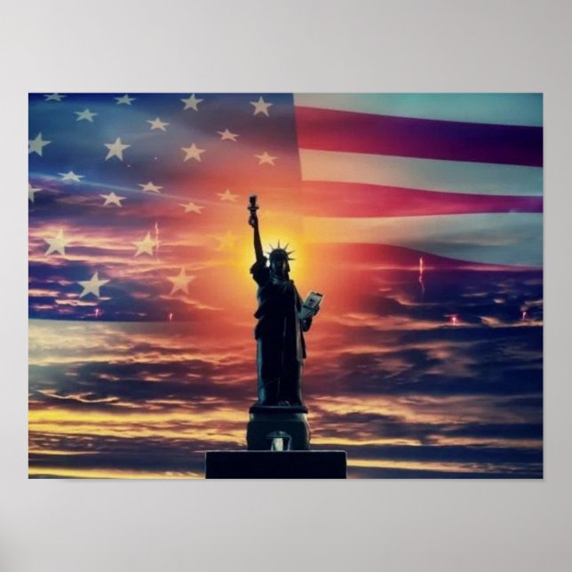 Póster Estatua de la Libertad Bandera Americana (Frente)