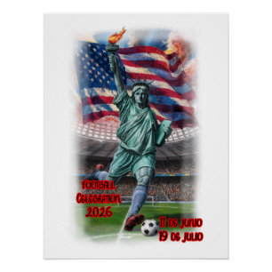 Póster Estatua de la Libertad celebrando fútbol en una