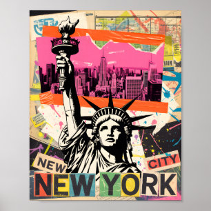 Póster Estatua de la Libertad Collage Retro Punk de la Ci