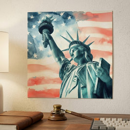 Póster Estatua de la Libertad con acuarela y bandera amer