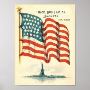 Póster Estatua de la Libertad de la bandera estadounidens