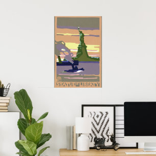 Póster Estatua de la Libertad en la ciudad de Nueva York,