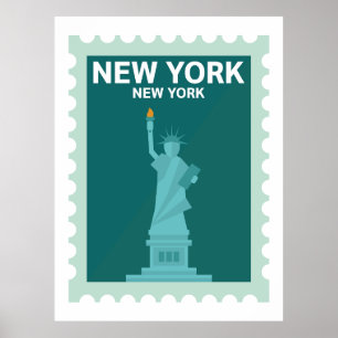Póster Estatua de la Libertad - Estampilla de Nueva York