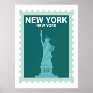 Póster Estatua de la Libertad - Estampilla de Nueva York