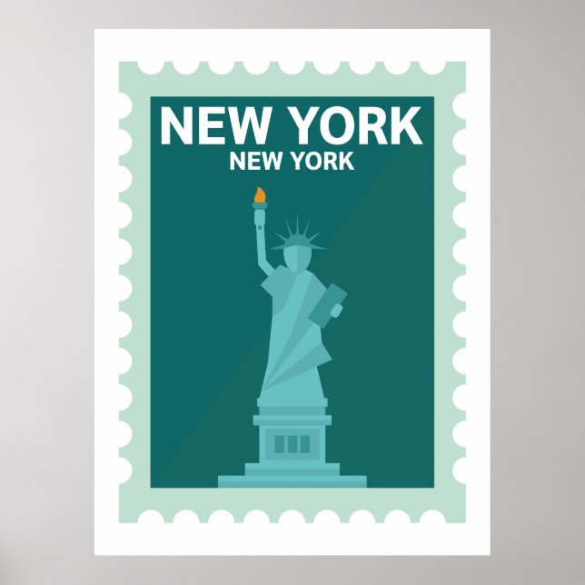 Póster Estatua de la Libertad - Estampilla de Nueva York (Frente)