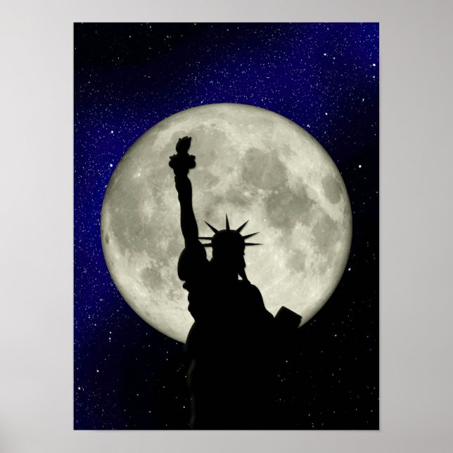 Póster Estatua de la Libertad frente al Poster de la Luna (Frente)