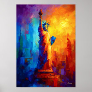 Póster Estatua de la Libertad Impresionista Nueva York Ar