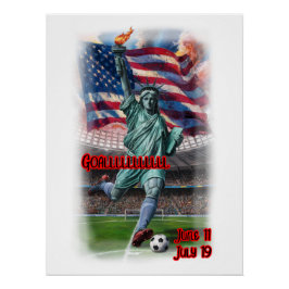 Póster Estatua de la Libertad jugando fútbol en un 