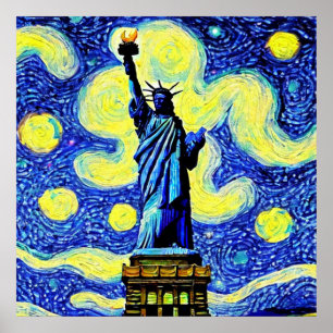 Póster Estatua de la Libertad Noche Estrellada Nueva York