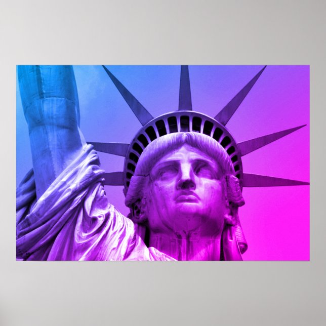 Póster Estatua de la Libertad Pop Art Azul Púrpura Nueva  (Frente)