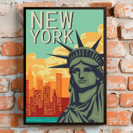 Póster Estatua de la libertad retro en Nueva York