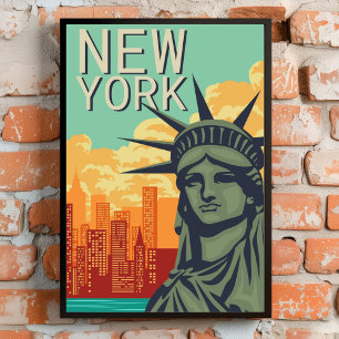 Póster Estatua de la libertad retro en Nueva York