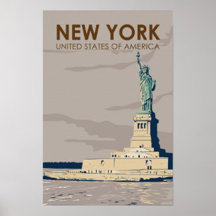 Póster Estatua de la Libertad Retro en Nueva York