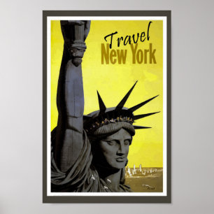 Póster Estatua de la libertad retro vintage en Nueva York