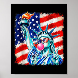 Póster Estatua de la libertad soplando burbujas mujeres p