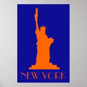 Póster Estatua de la Libertad y Nueva York en Naranja y a
