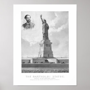 Póster Estatua de la Libertad y retrato de Bartholdi