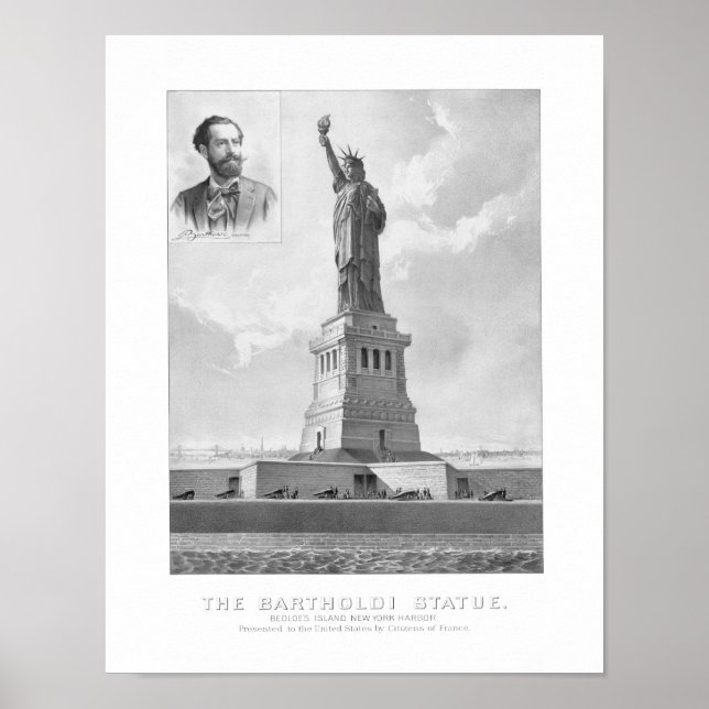 Póster Estatua de la Libertad y retrato de Bartholdi (Frente)