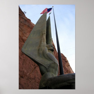 Póster Estatua de la represa Hoover con bandera estadouni
