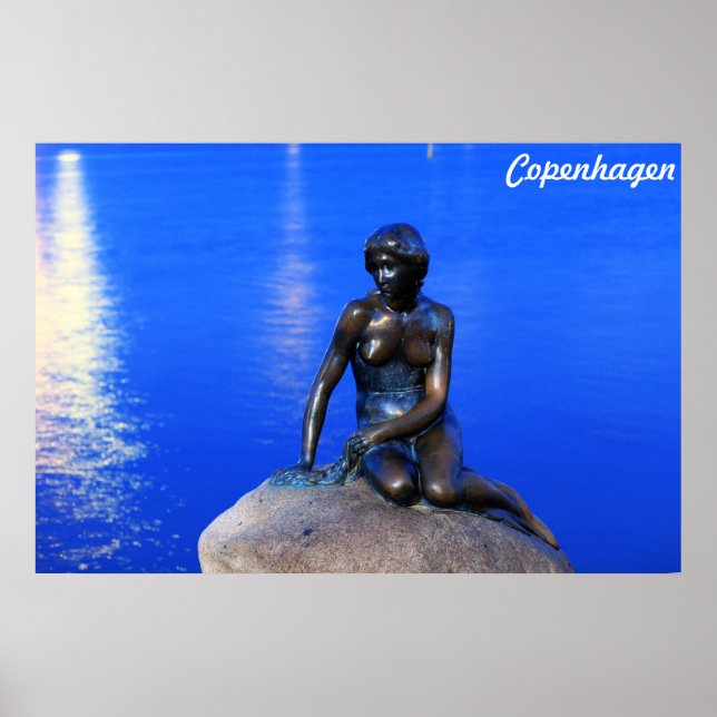 Póster Estatua de la sirena pequeña, Copenhague, Dinamarc (Frente)