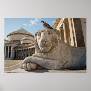 Póster Estatua de león frente a iglesia histórica