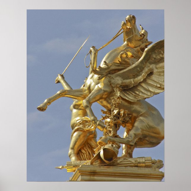 Póster Estatua de Pegasus en el puente Pont Alejandro III (Frente)
