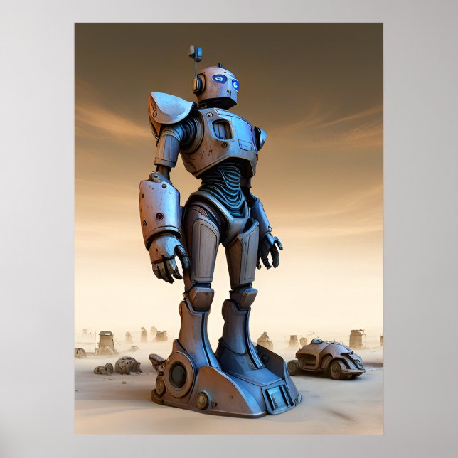 Póster Estatua de Robot en el desierto Wasteland AI (Frente)