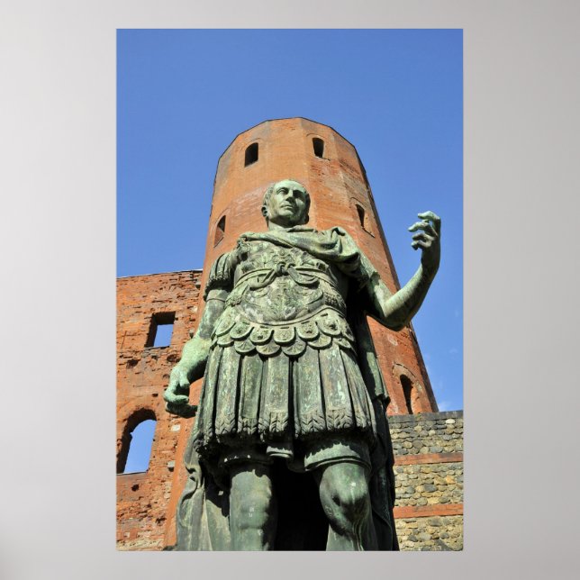 Póster Estatua de romano en ruinas frontales o antiguas (Frente)